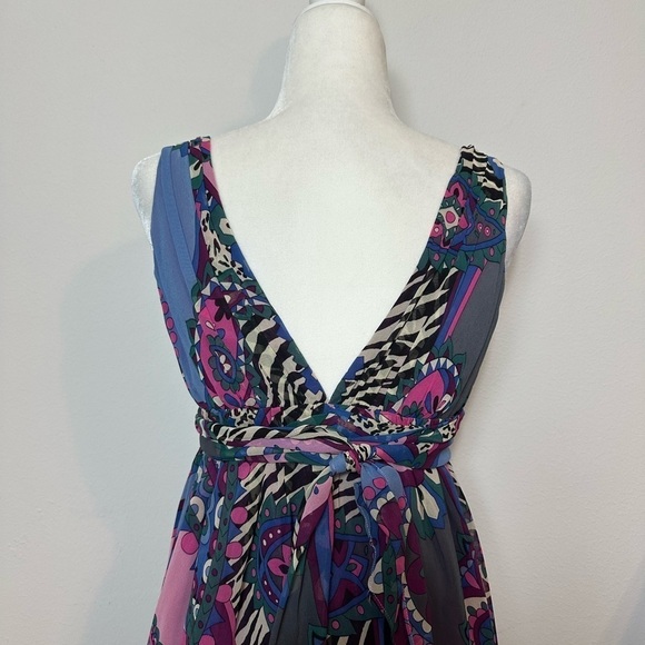 Tibi 100% Silk Geometric Floral V Neck Empire Sleeveless Dress Size 4 - Picture 5 of 12